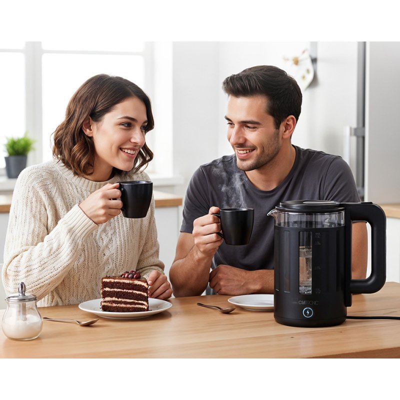 CLATRONIC kettle WK 3837, heat-insulated glass, black, 1.7 litres